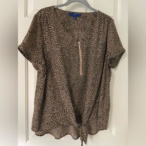 Apt. 9 leopard print hi-lo tie front top, XL
